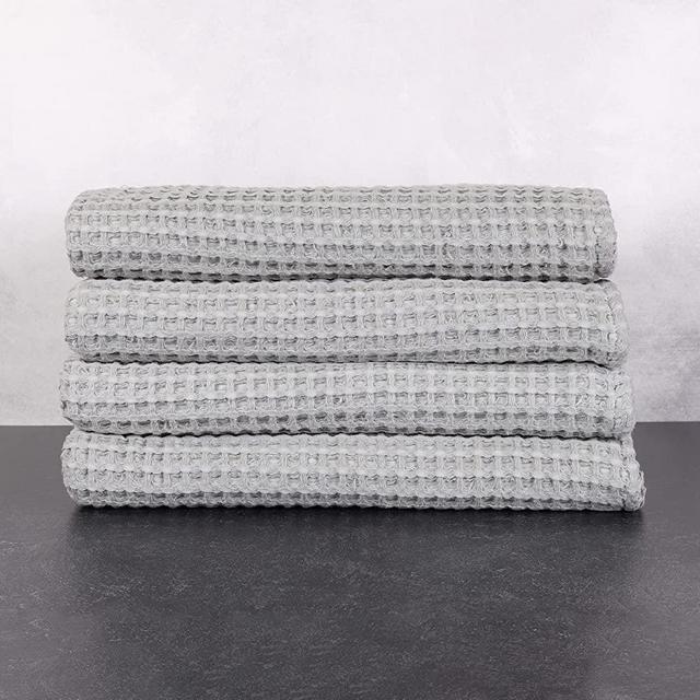 Mill & Thread by 1888 Mills, 4-Piece Waffle Weave Bath Towel Set, Light Grey