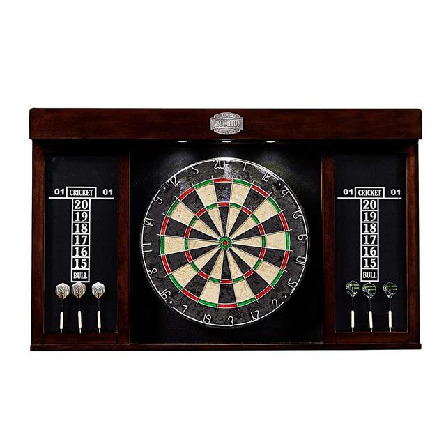 Thornton Premium Quality Bristle Dartboard, Cabinet, Scoreboard, LED Lights - 18” Sisal, Staple-Free Bullseye - Stylish, Complete Dartboards Set with Steel Tip Darts