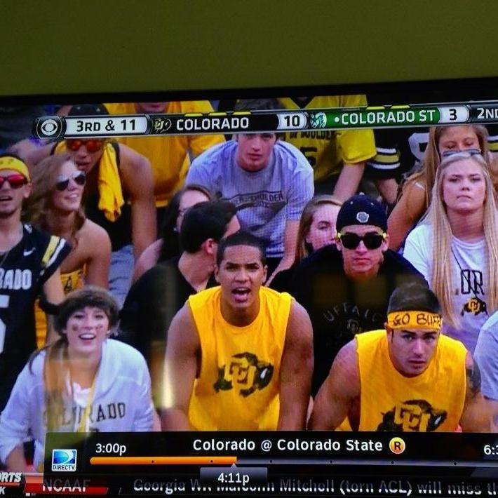 Tamara caught us on television at the CU vs. CSU game @ Mile High Stadium.