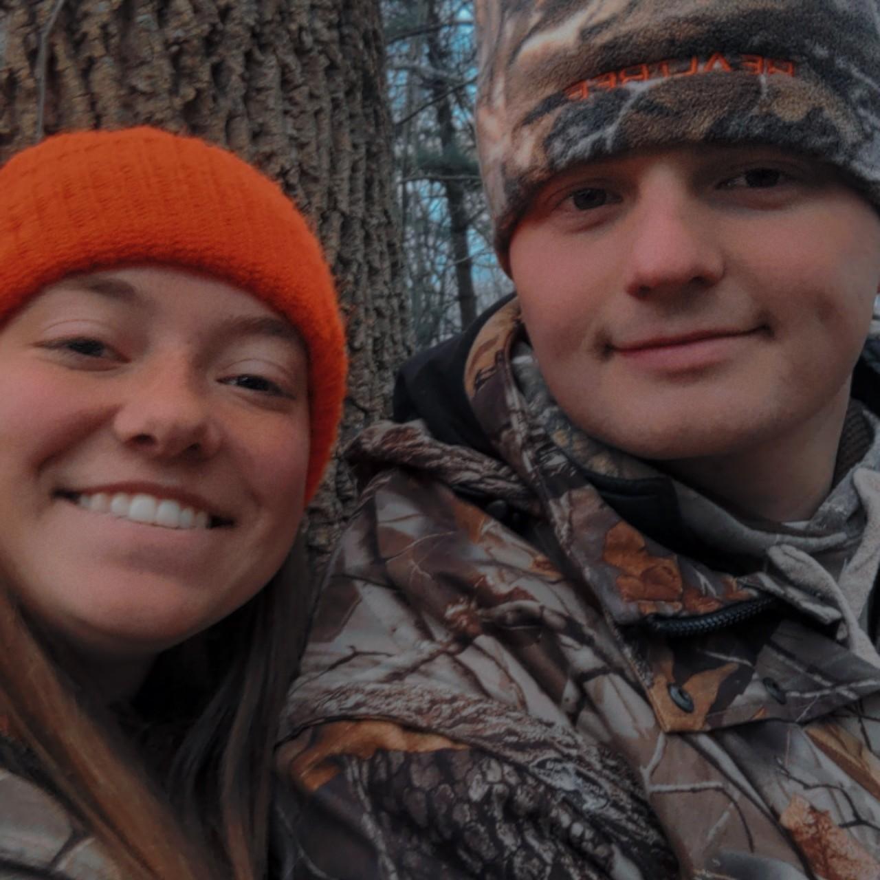 First time sitting in the stand with him. Took this selfie to make the deer think we were distracted and the first buck of the night appeared right after