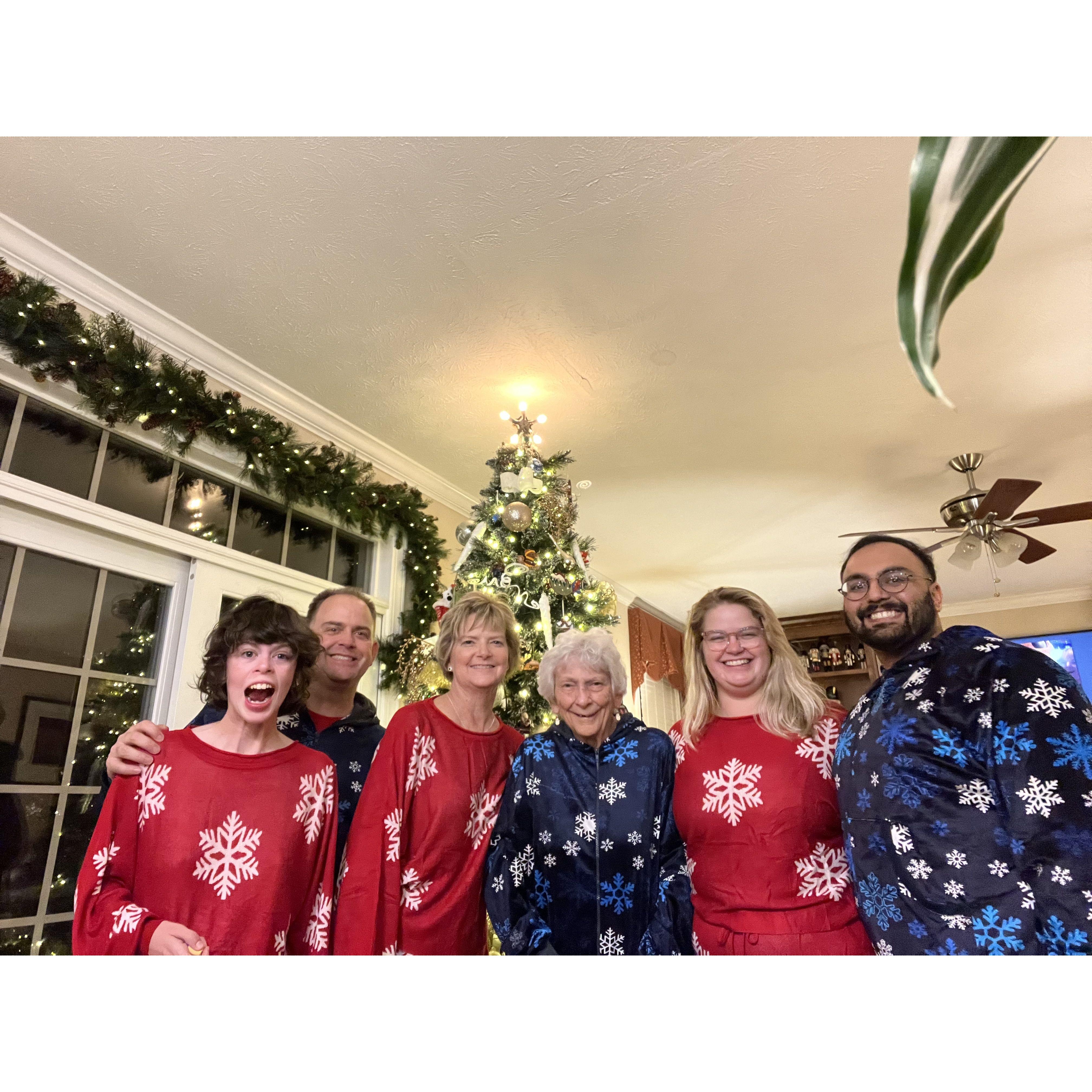 Christmas Eve... Rahum spent Christmas Eve with Kelsey's family, complete with participating in the matching pajamas tradition!