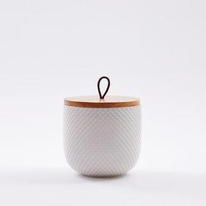 Textured Kitchen Cannister, Short, White Grid