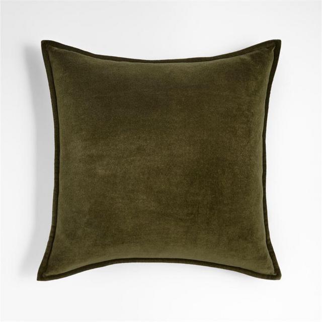 Dark Green 20"x20" Washed Organic Cotton Velvet Throw Pillow Cover