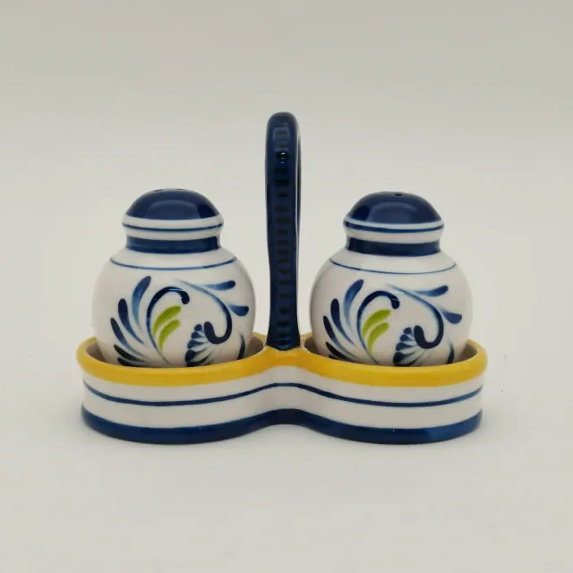 Muchoise Ceramic Salt & Pepper Shaker with Holder White/Blue