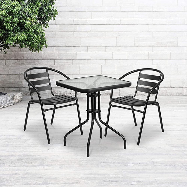 Flash Furniture 23.5'' Square Tempered Glass Metal Table