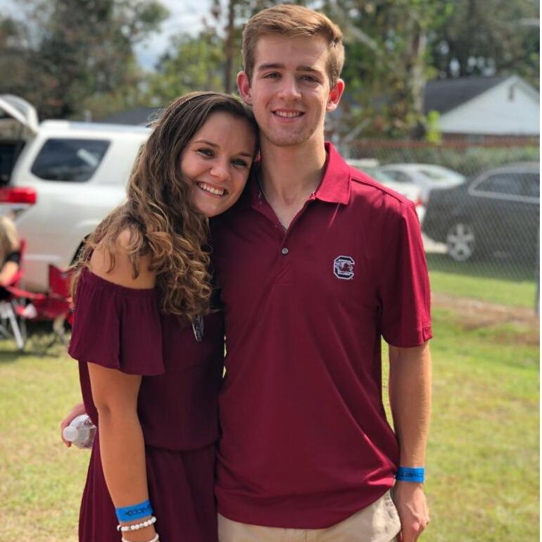 Chris's first Gamecocks football game (trying to hide the fact that both my feet are swollen and hurt from a swarm of ant bites)