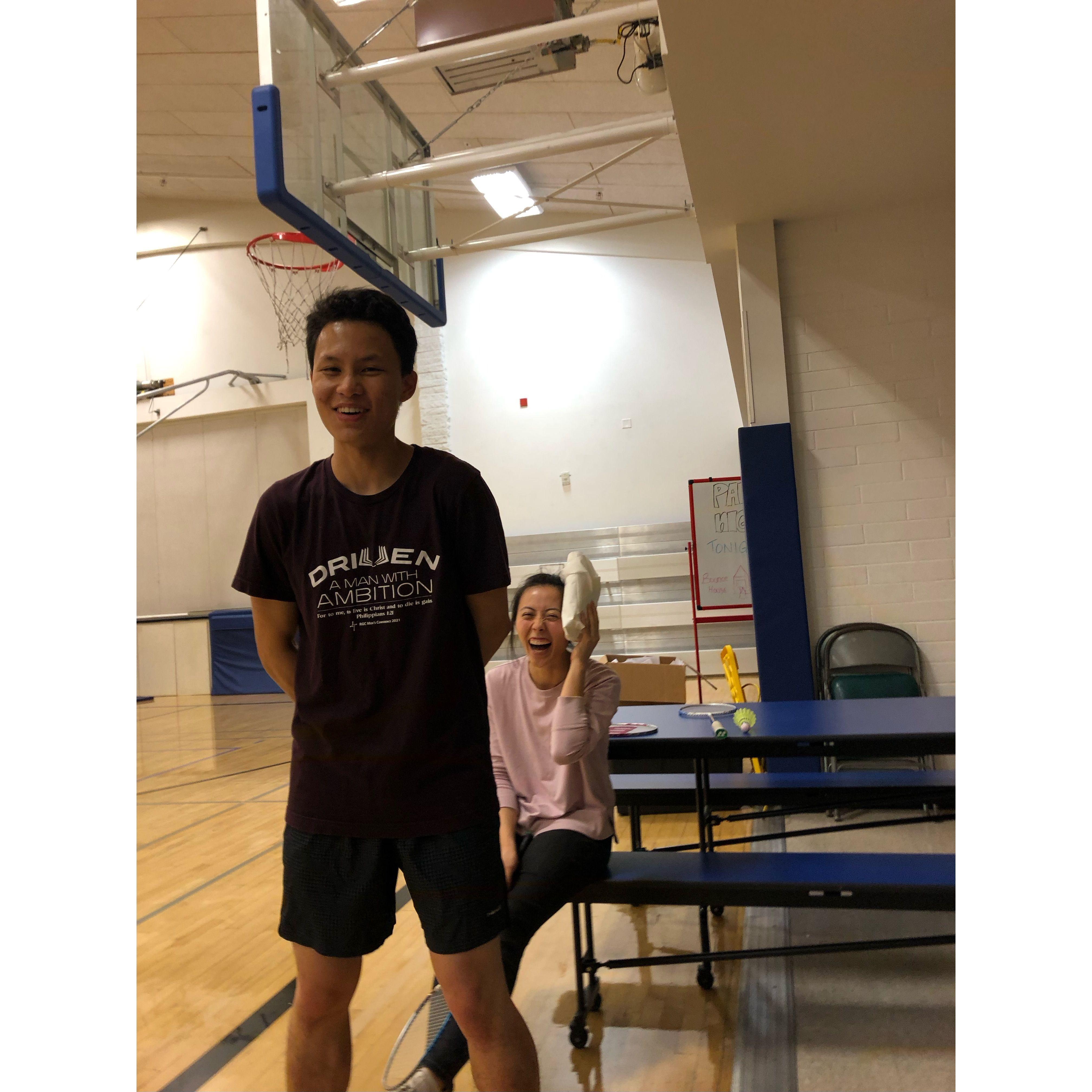 getting whacked by jason's badminton racket at gym night xD