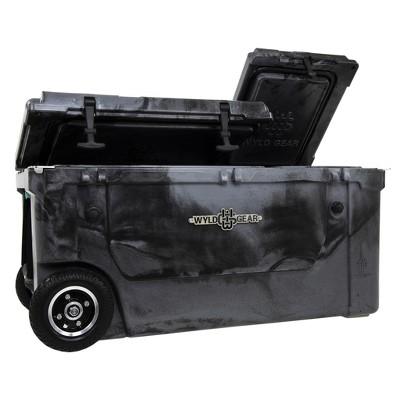 WYLD 75 Quart Pioneer Dual Compartment Insulated Cooler w/ Wheels, Black/Silver