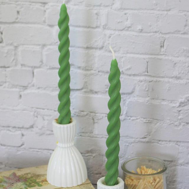 Green Twisted Taper Beeswax Candles, Set...