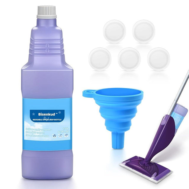 Bisenkud Refillable Bottle for Swiffer® Wet Jet™ Mop - 1250ml /42.3 FL OZ - Leak-Proof HDPE Solution Bottle, Empty，Not for Power mop