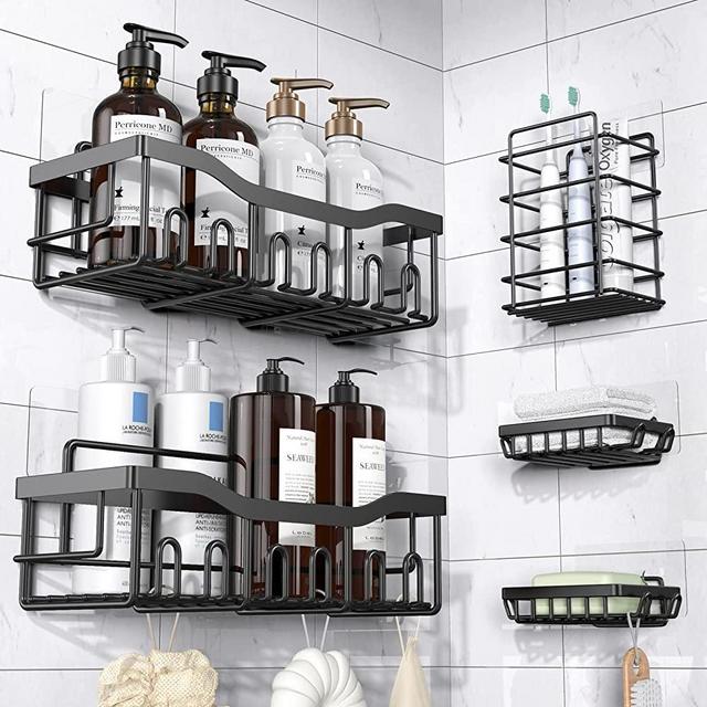 maxiffe corner shower caddy, shower organizer corner shower shelf with 8  hooks,2-pack adhesive stainless steel maxiffe shower shelves