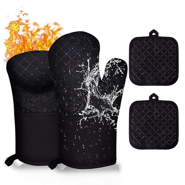 Oven Mitts and Pot Holders Set 4Pcs,Heat-Resistant Oven Gloves ,Anti-Slip Oven Mitts and Pot Holders – Comfortable Silicone Oven Mitts