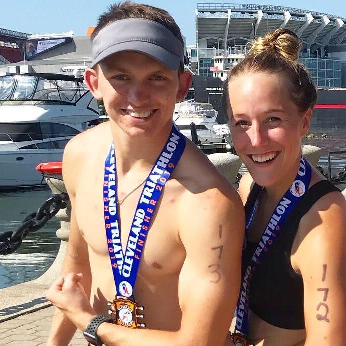 Our first triathlon in July 2019! Yes, we did swim in Lake Erie....