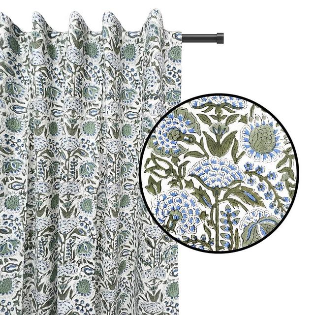 ATOSII 100% Cotton Single Panel Block Print Curtain, Easy Hanging with Rod Pocket & Loop, Living Room, Dining Room, Bedroom Light Filtering Boho Curtains, Set of 1, 60" W X 96" L, Clover Blue