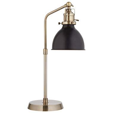 Rivet Pike Factory Industrial Table Lamp With Light Bulb - 6 x 13 x 19 Inches, Antique Brass with Black Shade