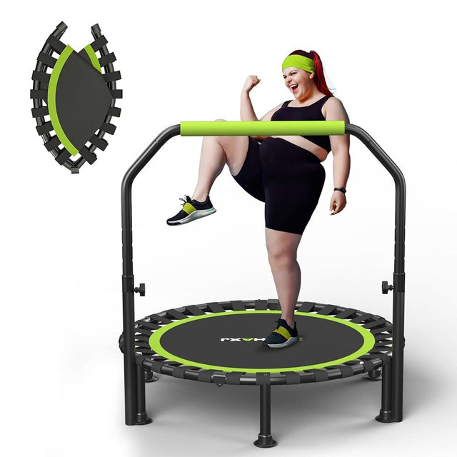 ZCMHAXJ Foldable Mini Trampoline, 40"/48" Rebounder Trampoline for Adults & Kids, 450lbs Capacity with U-Shaped Adjustable Bar, Indoor Fitness Workout Exercise Equipment