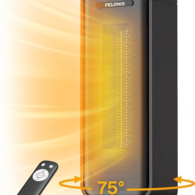 PELONIS Space Heater Indoor with 75° Oscillation & Remote, 16 Inch Portable Heater with Thermostat & 12H Timer, Electric Room Heater with Eco, Ceramic Desk Heater for Bedroom Home Office, 1500W