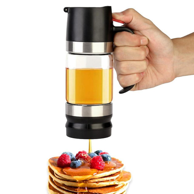 HOMKULA Glass Honey Dispenser No Drip, Maple Syrup Dispenser for Coffee, Tea, Pancake, Black (9 OZ, 1 Pack) U13
