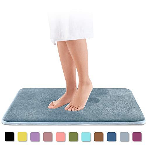 Genteele Memory Foam Bath Mat Non Slip Absorbent Super Cozy Velvet Bathroom Rug Carpet (20 inches X 32 inches, Smoke Blue)