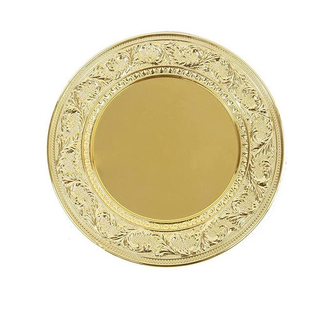 HAIYUEDOREE Gold Charger Plates, Set of 6 Plate Chargers for Dinner Plates – Round Plastic Table Chargers with Electroplating for Table Decor, Wedding Decor and Cocktail Parties [Spray]…