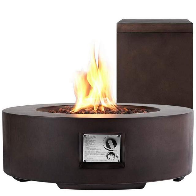 ECOTOUGE 30In Outdoor Propane Fire Pit Gas Table 50,000 BTU Auto-Ignition Gas Firepit and Tank Holder w/ Weather-Resistant Pit Cover, Lava Rocks, CSA Certification, Brown
