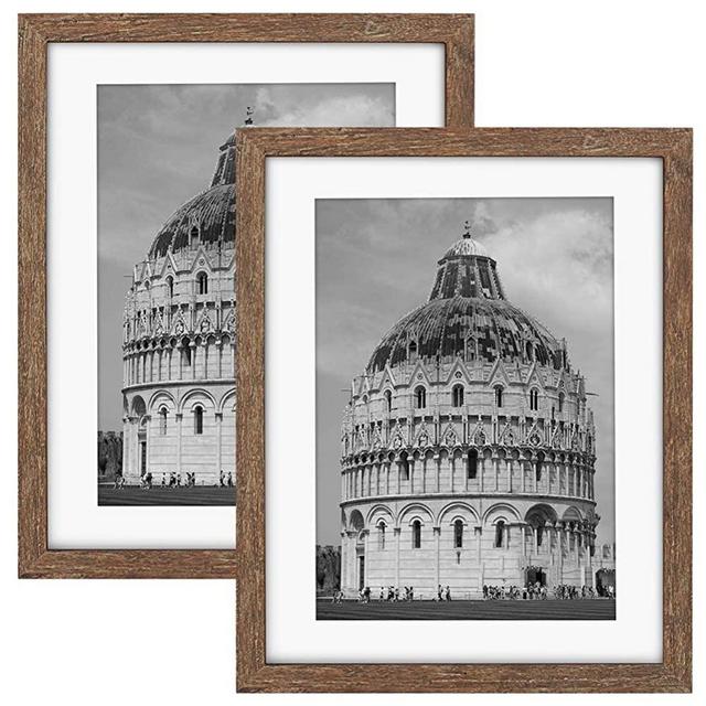 ZIRANLING Picture Frames 11X14 Wood Rustic Brown Set of 2 Pack, Made to Display Pictures 8x10 with Mat or 11x14 Without Mat,for Table Top and Wall Mounting Display
