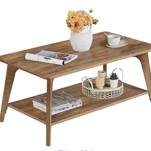 VASAGLE Coffee Table, 2-Tier Living Room Table with Storage, Center Table with Rounded Corners, 21.7 x 39.4 x 17.7 Inches, Easy to Assemble, Honey Brown ULCT249K01