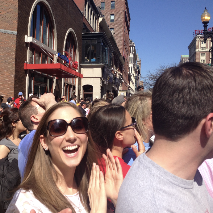 The day we met at the Boston Marathon. That's the back of Aaron's head on the right.