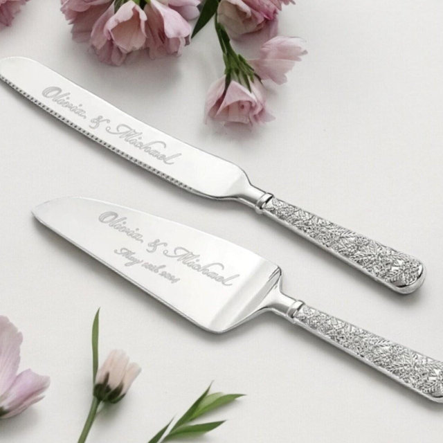Personalized Wedding CAKE CUTTING SET Gold Silver Cutter Knife Serving Server Knive Custom Engraved Minimalist Vintage Modern Bride Groom