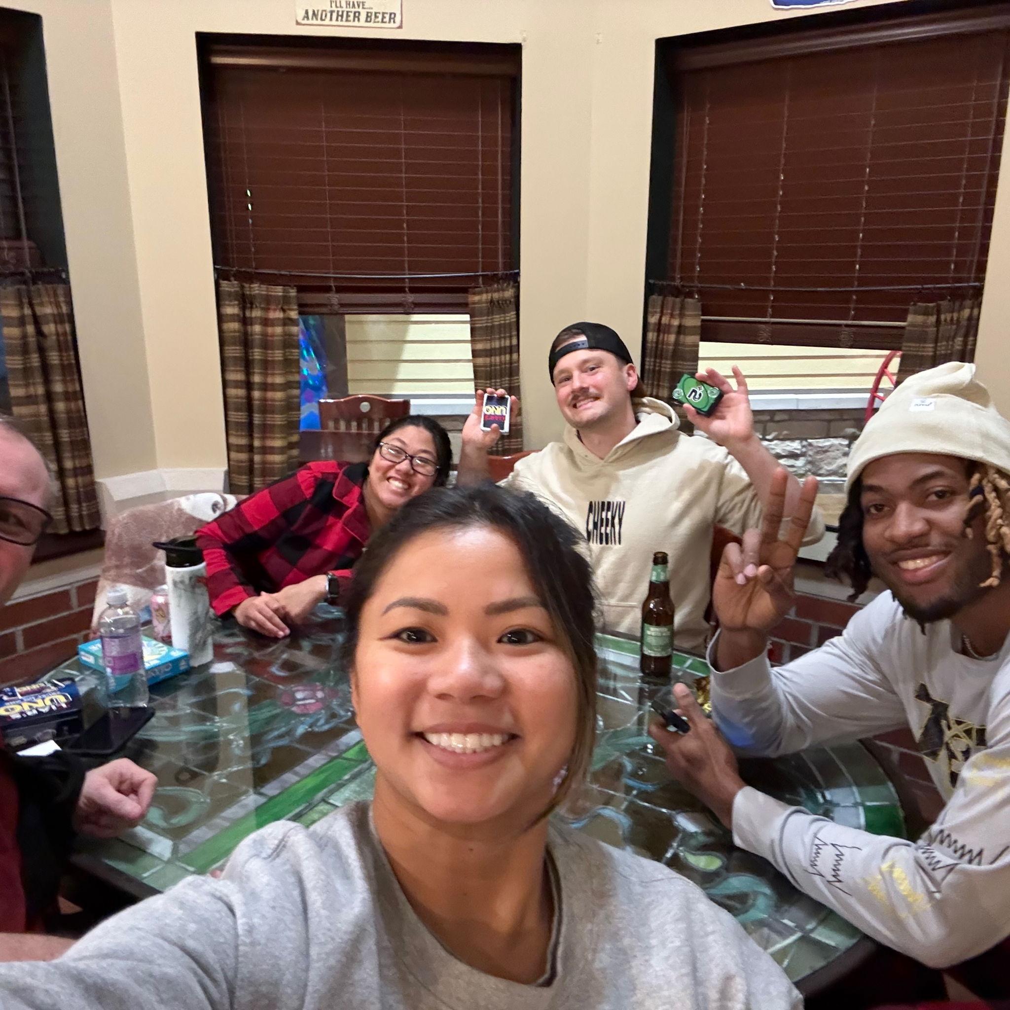 Ohio family game night with Dad, J, and Handy