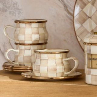 Mocha Check Stainless Steel Teacup