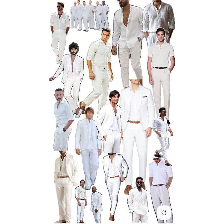 Examples of men's cocktail attire for Friday's all-white welcome party.