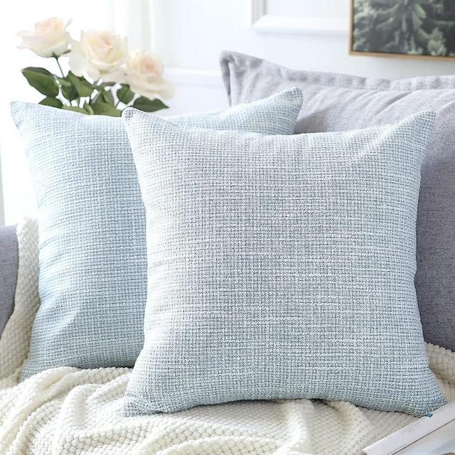 OTOSTAR Linen Throw Pillow Covers Set of 2 Decorative Square Pillowcases Cushion Covers 20x20 Inch for Home Decor Sofa Bedroom Car 50 x 50CM Blue Sky