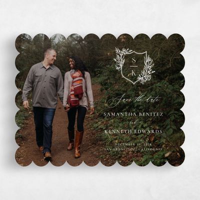 White Scalloped Wedding Save the Date - Serrano Photo
