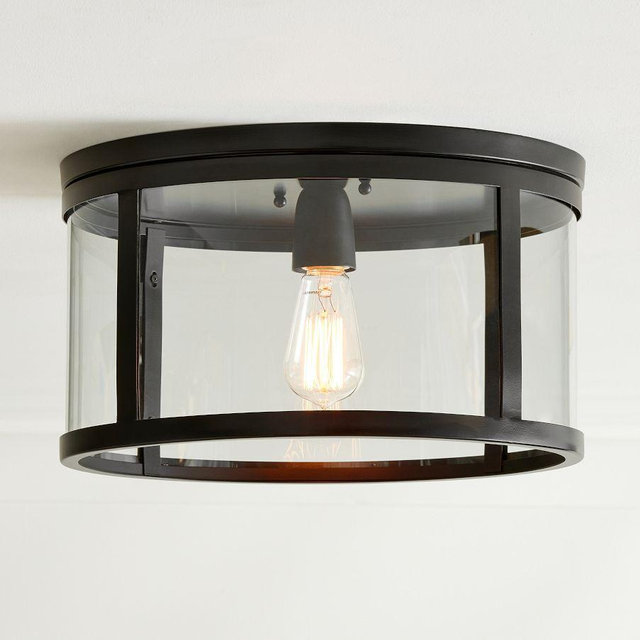 Manor Glass Round Indoor/Outdoor 16" Flush Mount, Bronze, Small