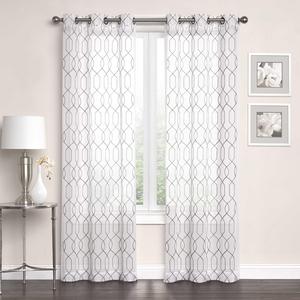 Newbury Embroidered Sheer 84-Inch Grommet Top Window Curtain Panel Pair in White/Grey