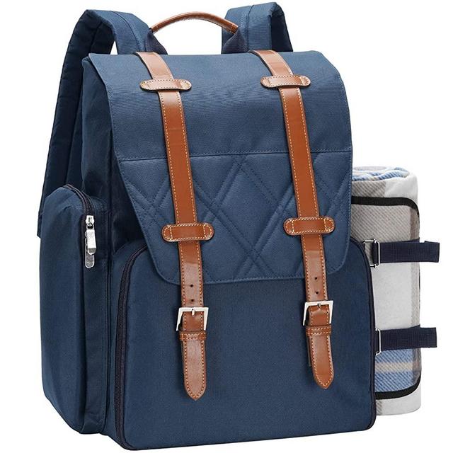 Picnic Backpack for 4 Person with Large Insulated Cooler Bag, Picnic Basket Set with Wine Pouch, Waterproof Picnic Blanket & Cutlery Set. Perfect for, Camping, Party,Wedding Gift for Couple ,Blue