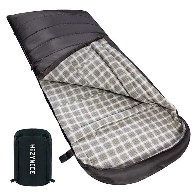 HiZYNICE 0 Degree Sleeping Bag 100% Cotton Flannel XXL for Adults Big and Tall Cold Weather Winter Zero Degree Camping,Free Compression Sack