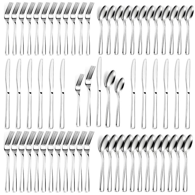 Bestdin 60 PCS Silverware Sets - Mirror Polished Flatware Set for 12, Including Knives, Spoons and Forks, Cutlery Set, Dishwasher Safe & Stainless Steel Silverware for Wedding Gift, Home & Party Use