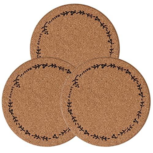 3PCS 7.5 inch Cork Trivets Set Round Corkboard Trivets with Flowers Cork Hot Pads for Kitchen,Countertops,Hot Dishes Round Cork Placemats