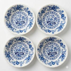 Blue Heritage England Blue Onion Dessert Bowls (7 Count)