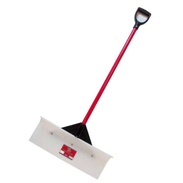 Bully Tools Heavy Duty Snow Pusher - High Molecular Weight Shovel with Fiberglass D-Grip Handle for Driveways, Sidewalks and Large Areas - Durable Winter Clearing Tool - 100% Made in The USA, 24-Inch