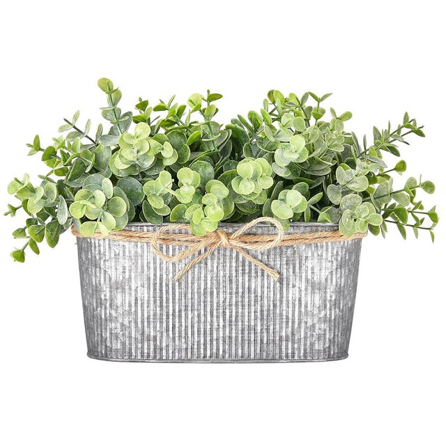 Dahey Artificial Eucalyptus Leaves Faux Plants Indoor for Farmhouse Home Decor, Desk Fake Potted Plants in Rustic Rectangular Pots Table Centerpiece for Office Bathroom Desk Room Greenery Decor