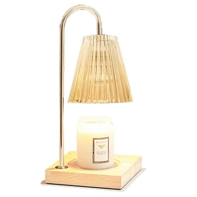 Candle Warmer Lamp with 2 Bulbs, Compatible with Jar Candles Dimmable Candle Melter Vintage Candle Lamp for Scented Wax Bedroom Decor, Glass Head and Wood Base