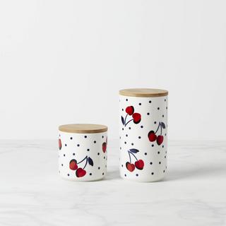 Vintage Cherry Dot Canister, Set of 2