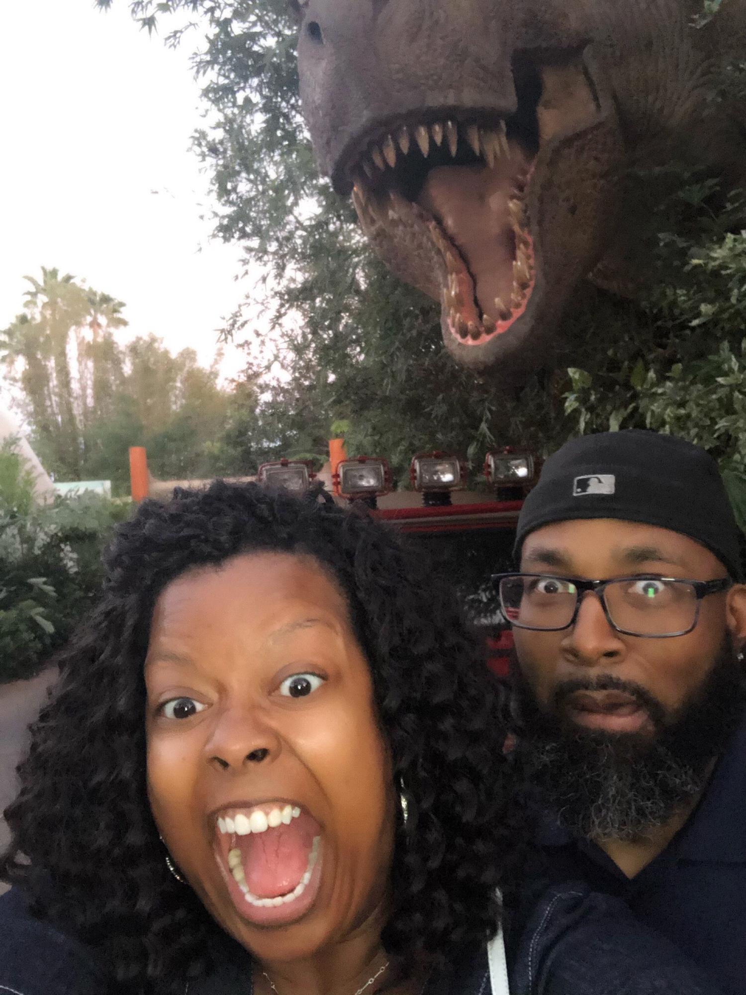 So...T-Rex has proven that friendly it is not. Screaming seemed appropriate, even if it was the Universal studios fake version. (April 15, 2019)