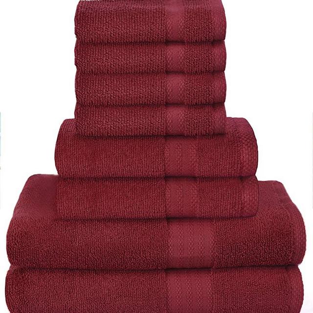 GLAMBURG Ultra Soft 8-Piece Towel Set - 100% Pure Ringspun Cotton, Contains 2 Oversized Bath Towels 27x54, 2 Hand Towels 16x28, 4 Wash Cloths 13x13 - Ideal for Everyday use, Hotel & Spa - Burgundy