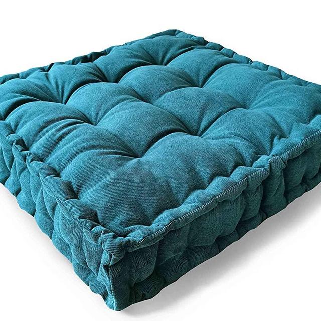 Floor Pillow, Square Meditation Cushion Floor Seating for Adults, Oversized Tufted seat Cushion Reading Nook for Kids, Yoga Meditation Pillow for Sitting on Floor 25x25 Inch (Turquoise)