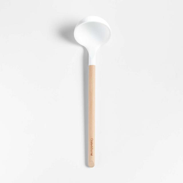 Crate & Barrel White Silicone and Wood Ladle
