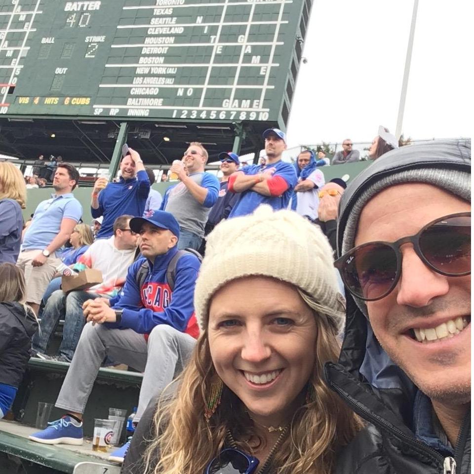 Jen and Sim at Wrigley Field (I get in a lot of trouble when I call it Cub's Stadium)